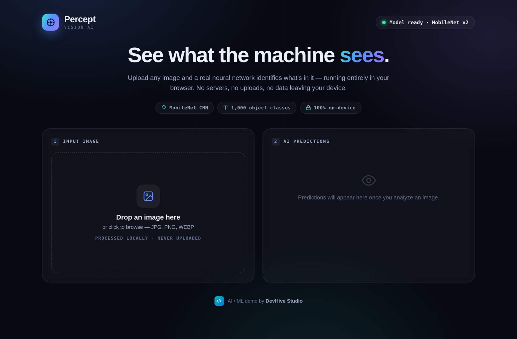 Percept AI image recognition app by DevHive Studio
