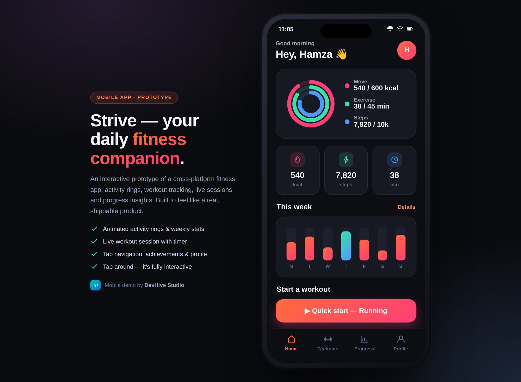 Strive fitness mobile app by DevHive Studio